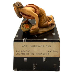 Anri Wood Carving Nativity Shepherd 3" w/Box Kneeling Crawling Figurine Bernardi
